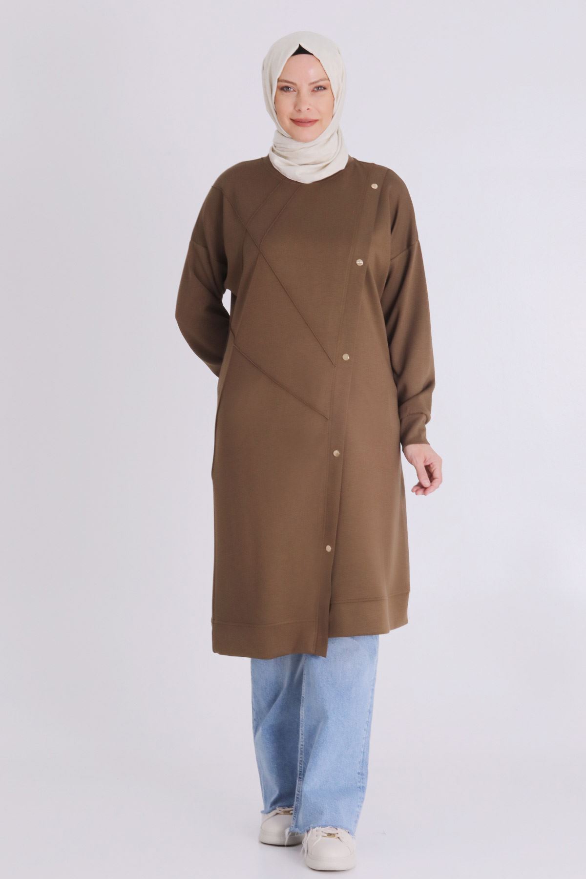 BEHREM VEKA Büyük Beden Tesettür Çıtçıt Detaylı Tunik C