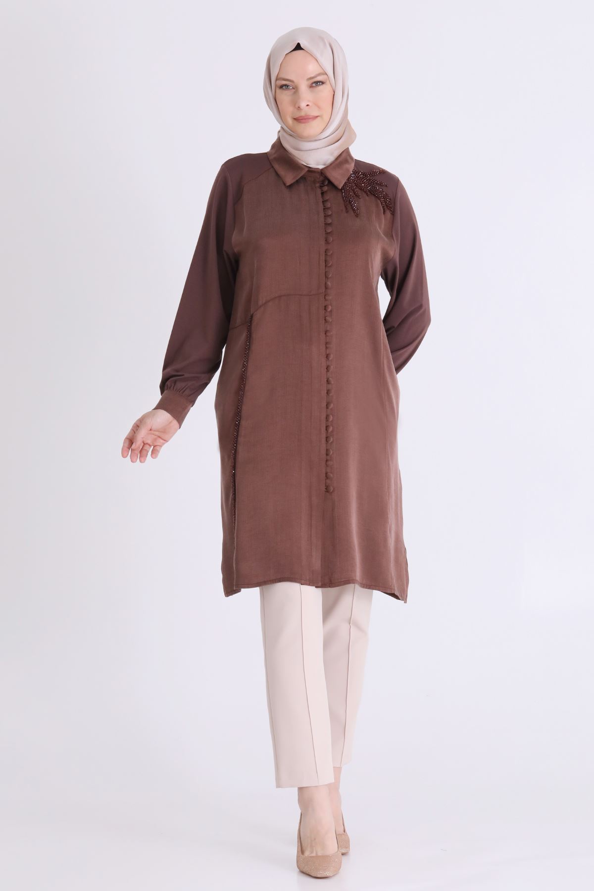 behrem tesettür tunik kahve 23042