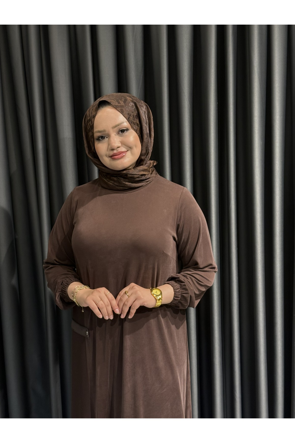 FATMA DANIŞMAN 4583 ELBİSE KAHVE