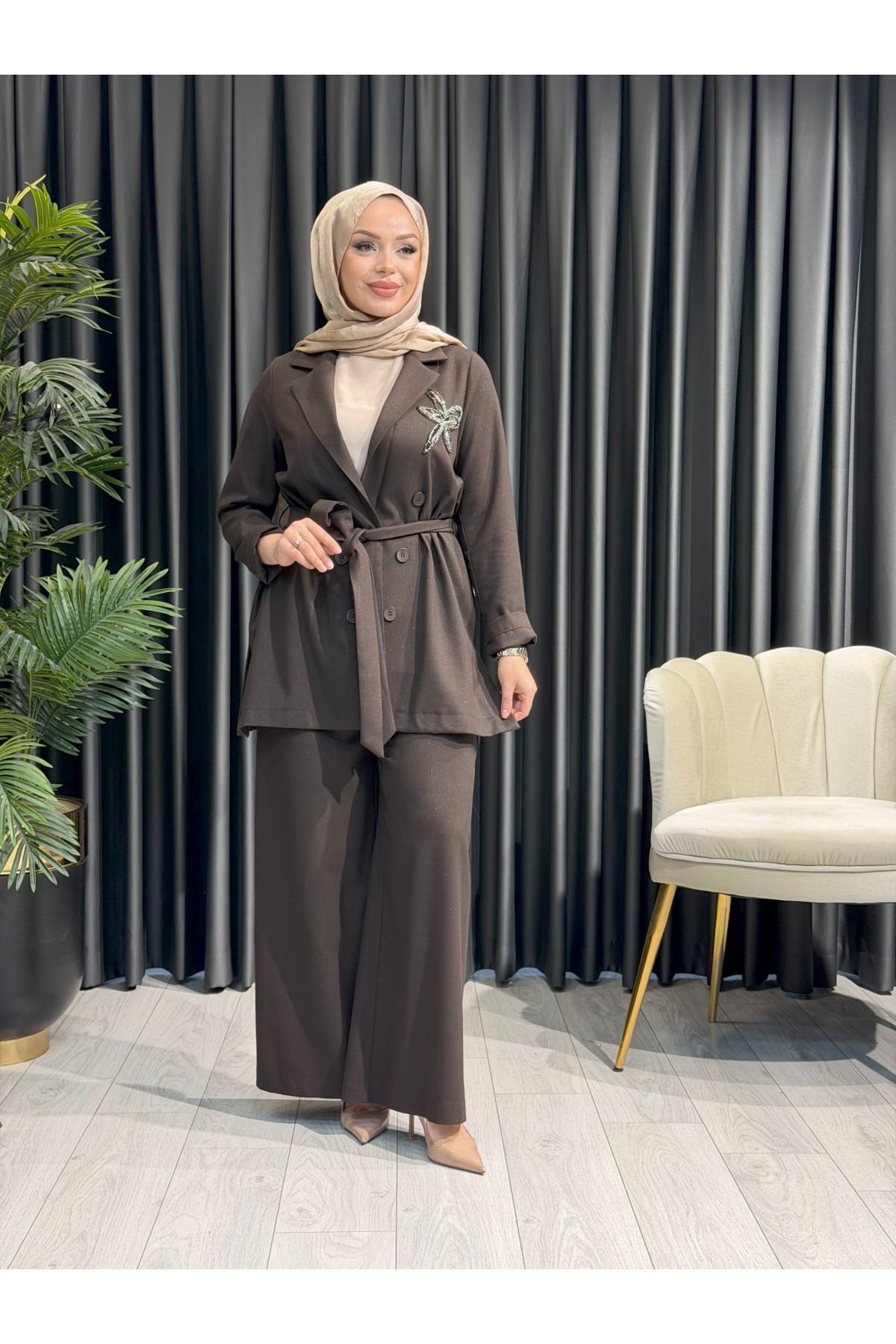 NURCAN ÇETİN İKİLİ TAKIM 25551 KAHVE